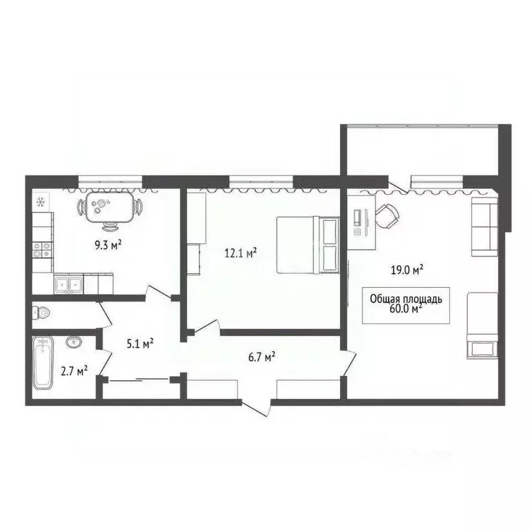 2-к кв. Новосибирская область, Новосибирск ул. Титова, 254 (60.0 м) - Фото 2