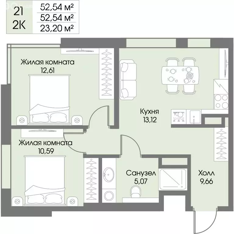 2-комнатная квартира: городской посёлок Рощино, ЖК Резиденция Рощино ... - Фото 1