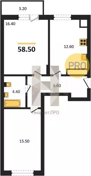 2-к. квартира, 58,5 м, 8/8 эт. - Фото 1