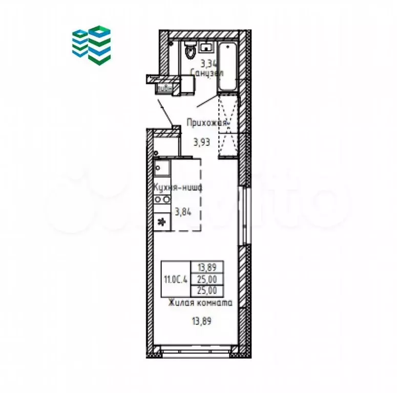 Квартира-студия, 25м, 14/25эт. - Фото 1