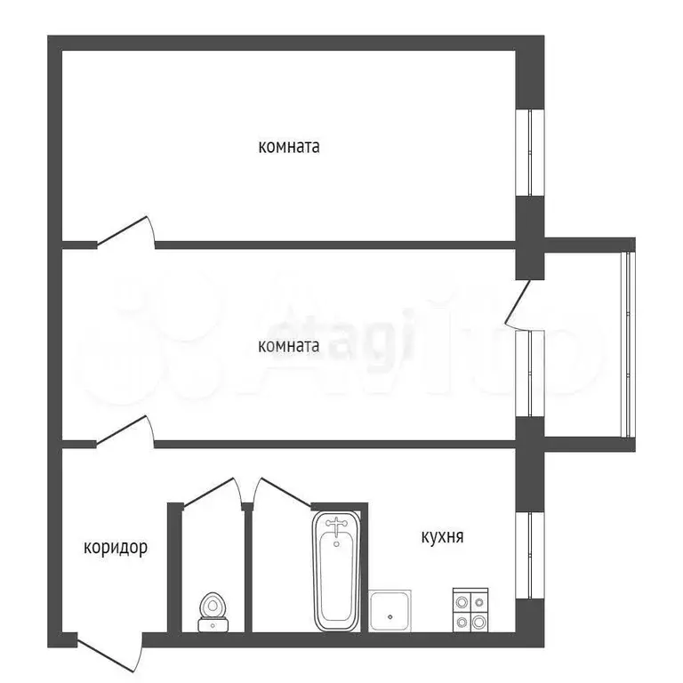 2-к. квартира, 42,8 м, 5/5 эт. - Фото 0