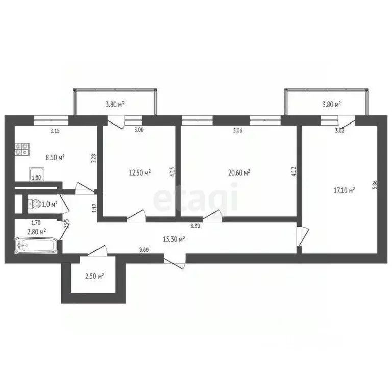 3-к кв. Тюменская область, Тюмень ул. Прокопия Артамонова, 4 (80.3 м) - Фото 2