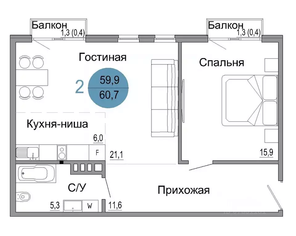 2-к кв. Крым, Керчь Белый город жилой комплекс (60.7 м) - Фото 0