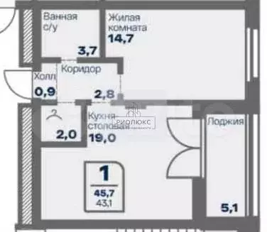 1-к. квартира, 45,2 м, 3/9 эт. - Фото 1
