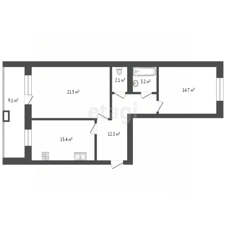 2-к кв. Тюменская область, Тюмень ул. Тимофея Кармацкого, 11 (69.0 м) - Фото 1