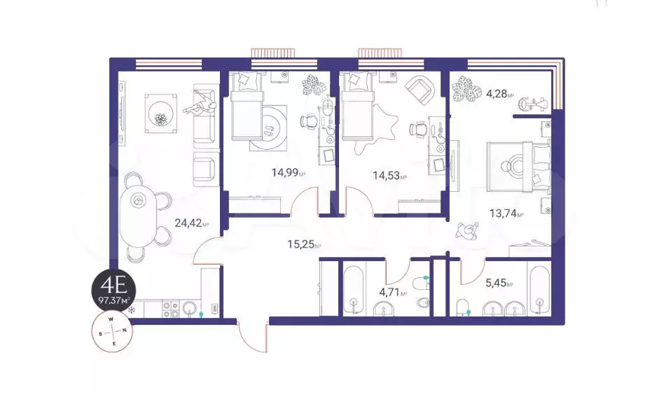 3-к. квартира, 97 м, 2/9 эт. - Фото 1