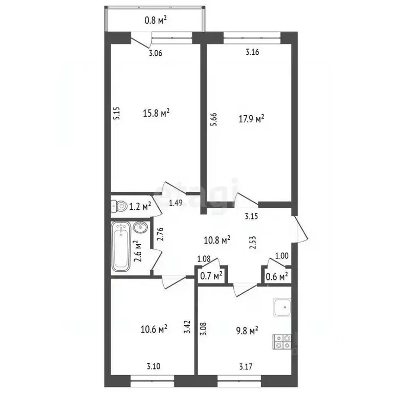 3-к кв. Забайкальский край, Чита пос. Текстильщиков, 4-й мкр, 26 (70.0 ... - Фото 2
