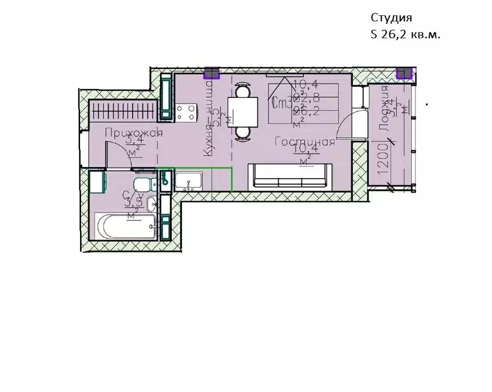 Квартира-студия: Нижнекамск, улица Мурадьяна, 22 (26.2 м) - Фото 1