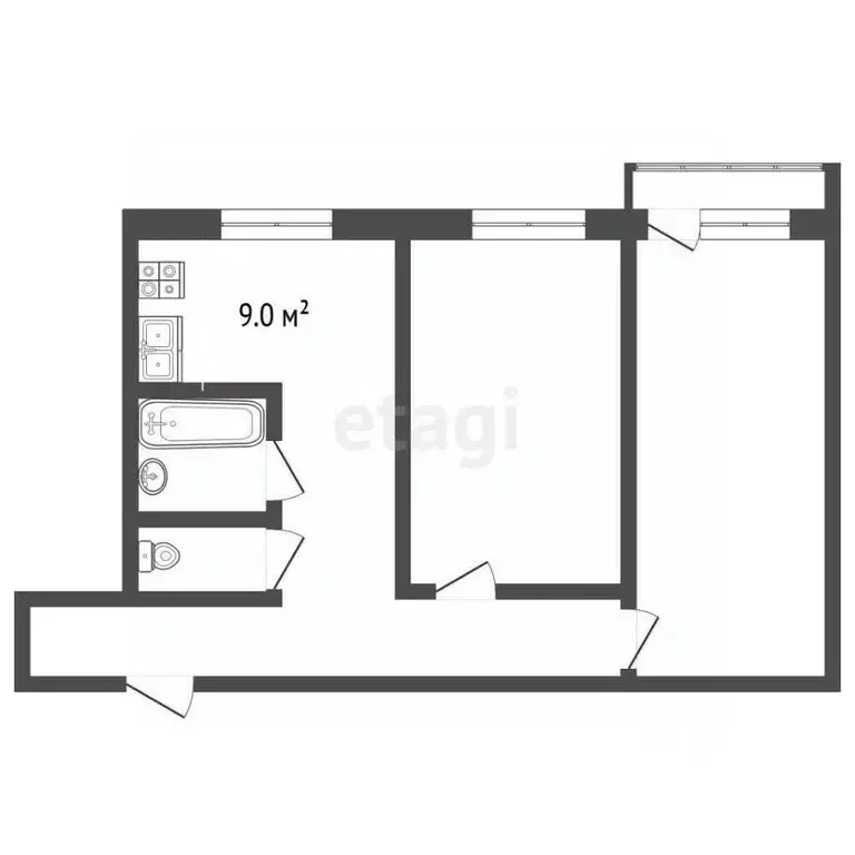 2-к кв. Забайкальский край, Чита пос. Каштак, Гвардейский мкр, 13 ... - Фото 2