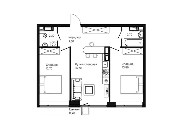 Продаётся 2-к квартира, 57 м - Фото 0