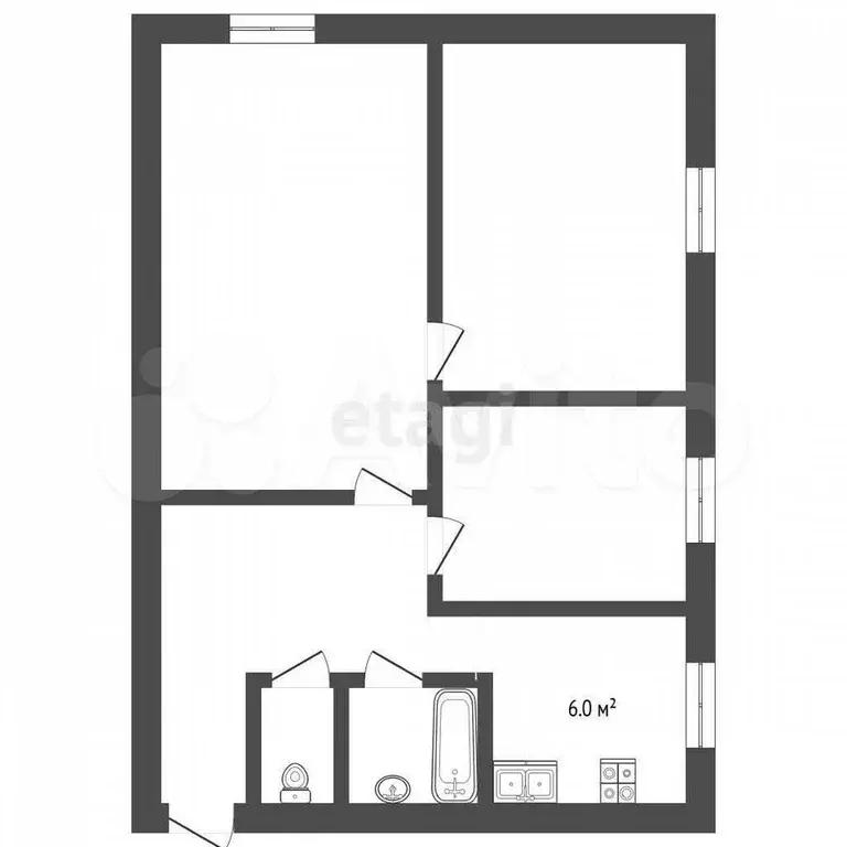 3-к. квартира, 50,2 м, 2/2 эт. - Фото 0