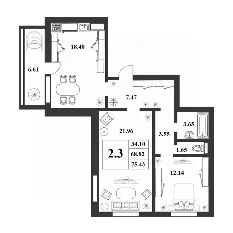 3-к кв. Новгородская область, Великий Новгород 2-й кв-л,  (68.82 м) - Фото 0