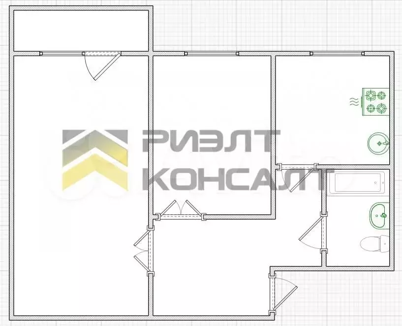 2-к. квартира, 41,6 м, 4/5 эт. - Фото 0