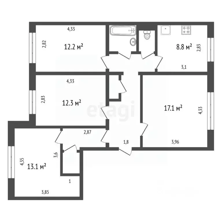4-к кв. Красноярский край, Красноярск 9 Мая ул., 54А (85.3 м) - Фото 2