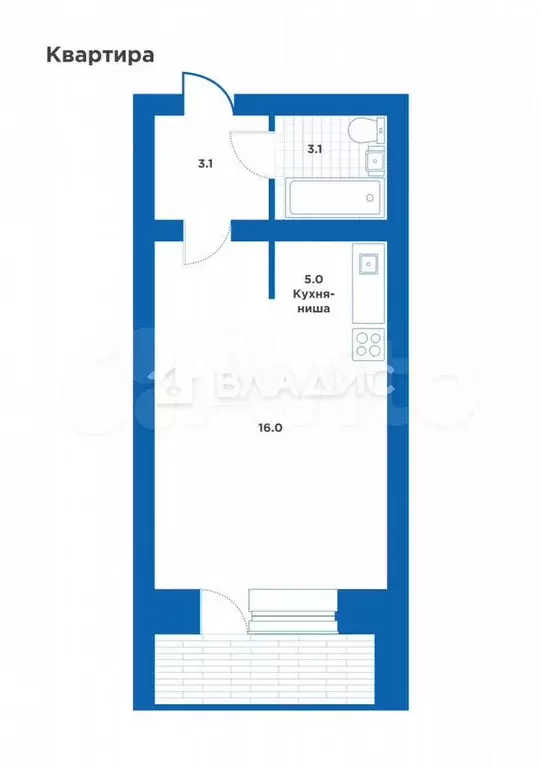 Квартира-студия, 27,5 м, 2/3 эт. - Фото 0