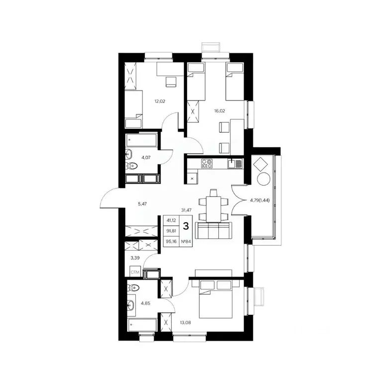 3-к кв. Калужская область, Обнинск Заовражье жилрайон, Новый город ... - Фото 1