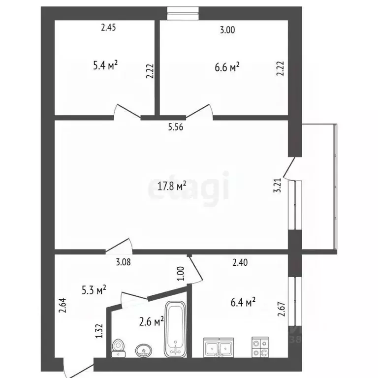 3-к кв. Ростовская область, Аксай просп. Ленина, 23 (44.0 м) - Фото 2