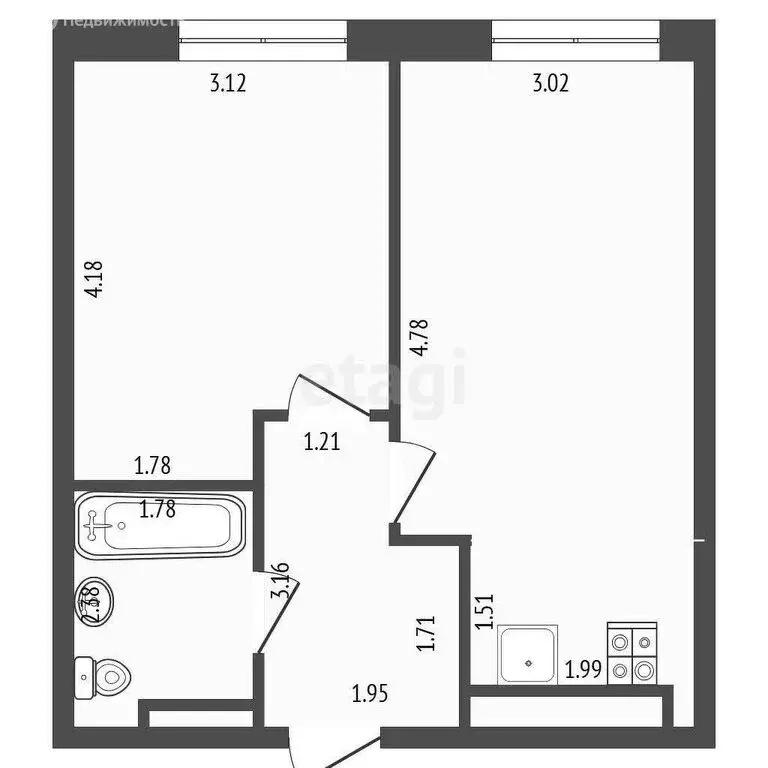 1-комнатная квартира: Тюмень, улица Фармана Салманова, 17 (39 м) - Фото 1