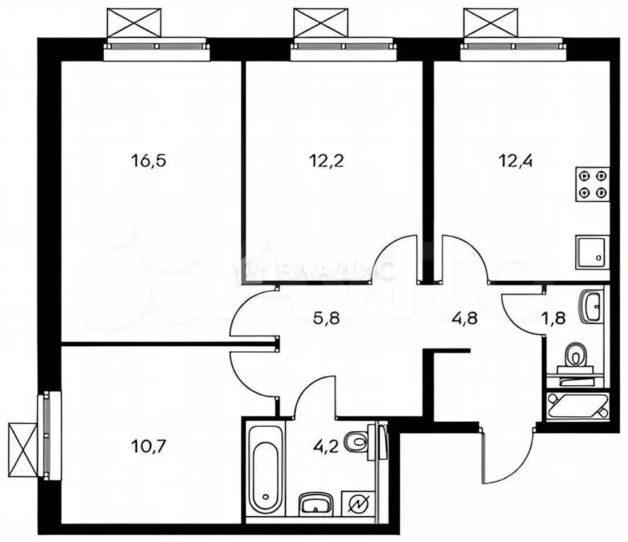 3-к. квартира, 70 м, 5/25 эт. - Фото 0