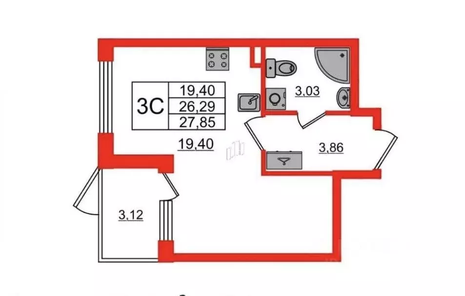 Студия Санкт-Петербург пос. Стрельна, просп. Буденного, 22 (27.0 м) - Фото 2