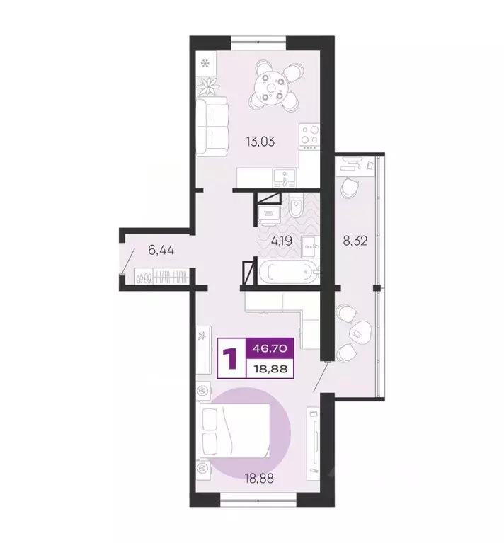 1-к кв. Брянская область, Брянск ул. А.К. Толстого, 3Б (46.7 м) - Фото 1