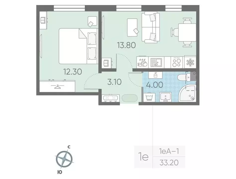 1-к квартира, 33.2 м - Фото 0