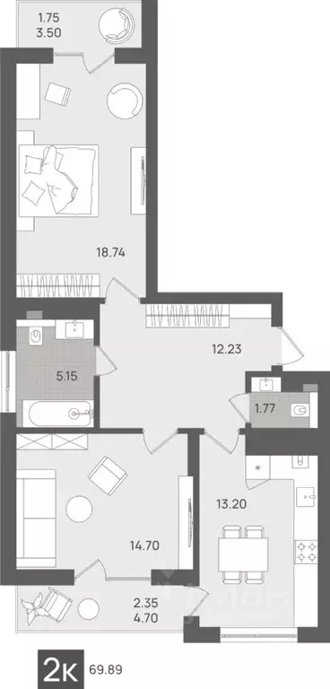 2-к кв. Калининградская область, Светлогорск Новая ул., 22к2 (69.89 м) - Фото 0