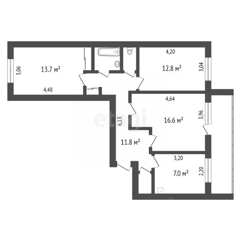 3-к кв. Амурская область, Благовещенск Институтская ул., 3 (67.7 м) - Фото 1