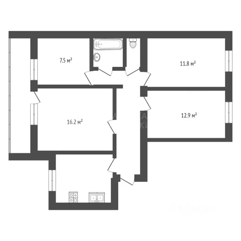 4-к кв. Тюменская область, Тюмень Профсоюзная ул., 17 (74.0 м) - Фото 2