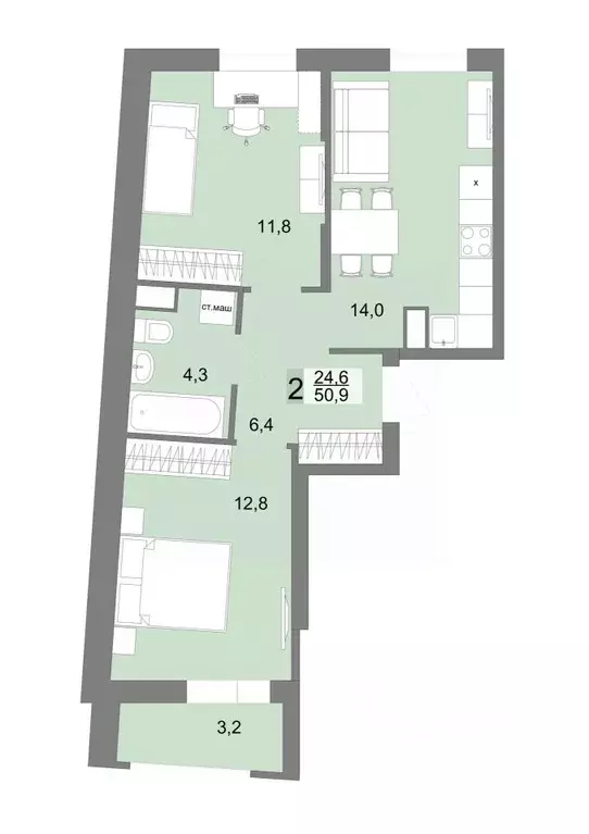 2-к кв. Свердловская область, Екатеринбург ул. Тенистая, 8Б (48.9 м) - Фото 0