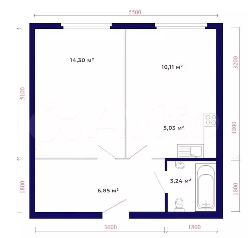 2-к. квартира, 39,5 м, 1/9 эт. - Фото 1