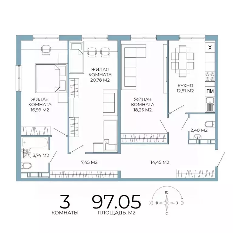3-к кв. Пензенская область, Пенза Лугометрия жилой комплекс (97.05 м) - Фото 1
