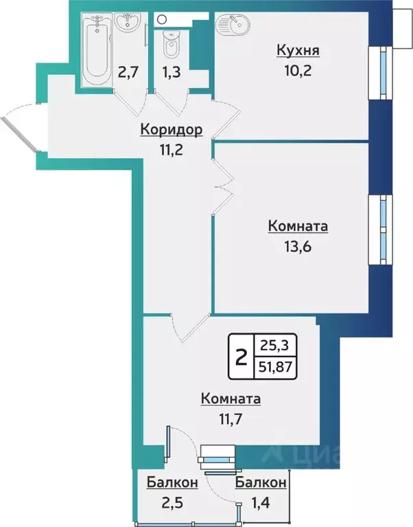 2-к кв. Удмуртия, Ижевск ул. 40 лет Победы, 123 (51.6 м) - Фото 0