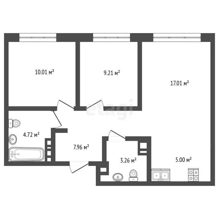 2-комнатная квартира: Тюмень, Лесопарковая улица, 1к1 (57.7 м) - Фото 1
