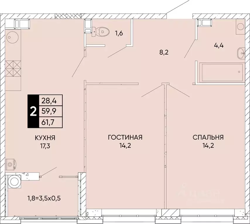 2-к кв. Ростовская область, Ростов-на-Дону Левобережье жилой комплекс ... - Фото 0