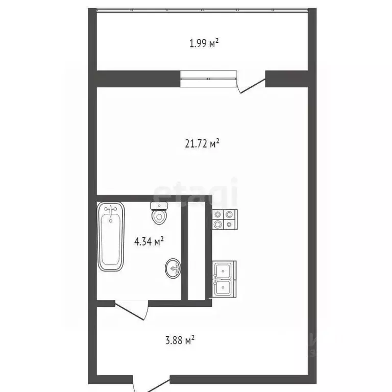 Студия Тюменская область, Тюмень Одесская ул., 7/1 (29.94 м) - Фото 1