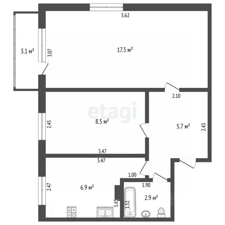 2-к кв. Самарская область, Самара ул. Мичурина, 120 (41.2 м) - Фото 2