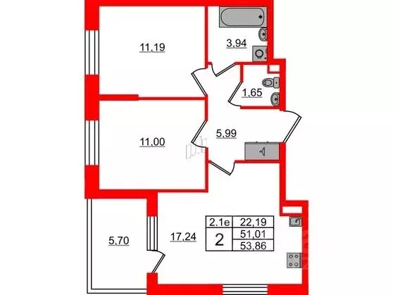 2-к кв. Санкт-Петербург Пулковское ш., 95к3 (51.01 м) - Фото 0