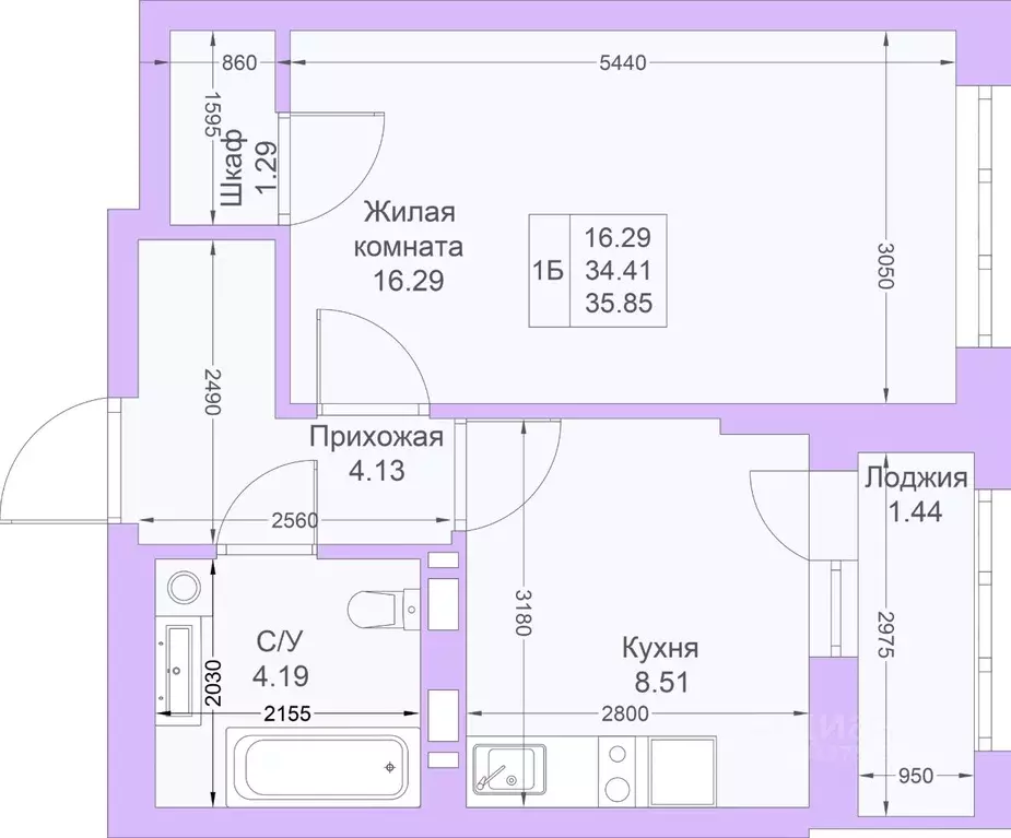 1-к кв. Татарстан, Казань Светлая Долина жилой комплекс (35.8 м) - Фото 1