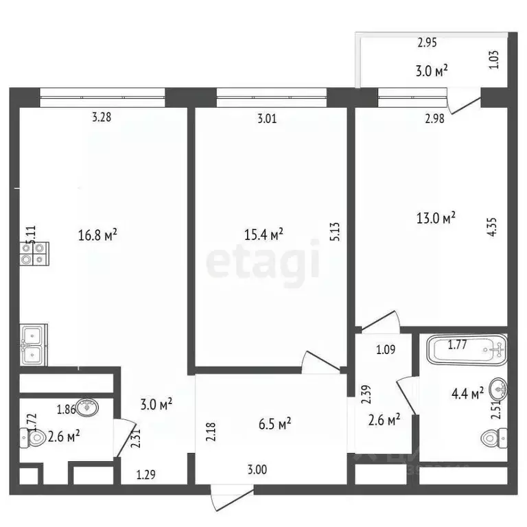 2-к кв. Тюменская область, Тюмень ул. Щербакова, 136 (64.3 м) - Фото 2