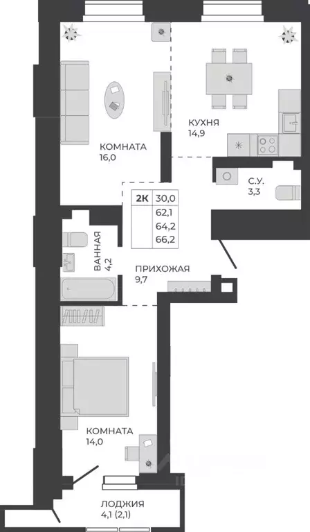 2-к кв. Алтайский край, Барнаул тракт Павловский, 251Б (64.2 м) - Фото 1