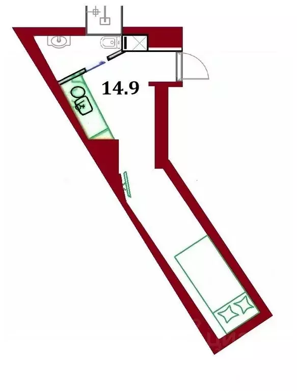 Студия Санкт-Петербург наб. Реки Фонтанки, 185 (14.9 м) - Фото 1