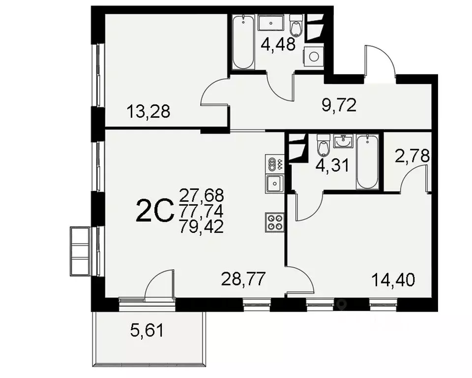 2-к кв. Тульская область, Тула Хлебная пл. (77.74 м) - Фото 0