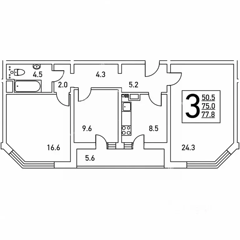 3-к кв. Тульская область, Тула ш. Калужское, 52 (74.0 м) - Фото 1
