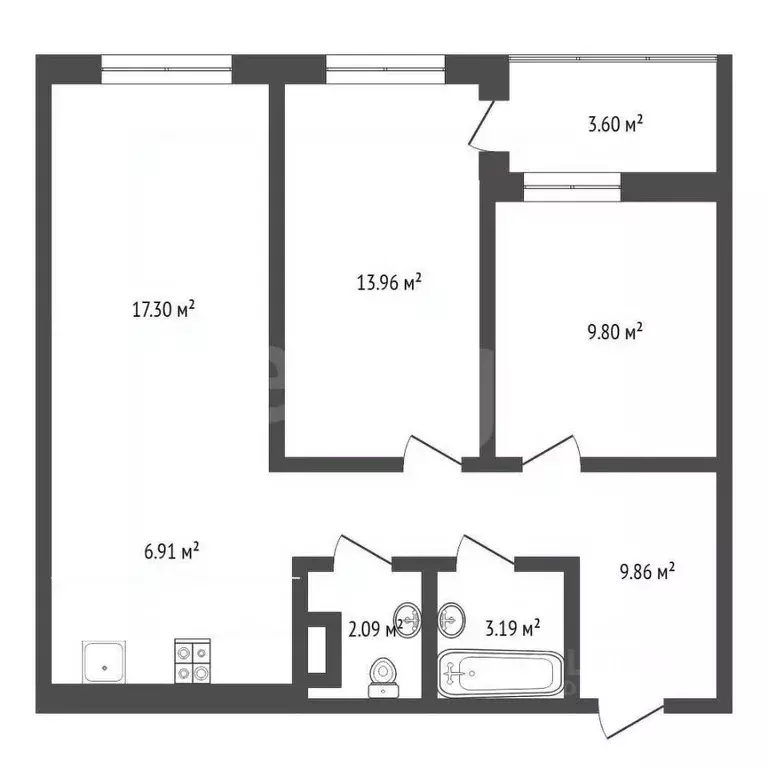 2-к кв. Тюменская область, Тюмень ул. Газовиков, 73 (64.9 м) - Фото 2