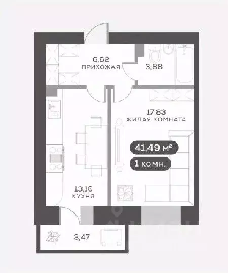 1-к кв. Красноярский край, Красноярск Академгородок мкр, 7 (41.8 м) - Фото 0