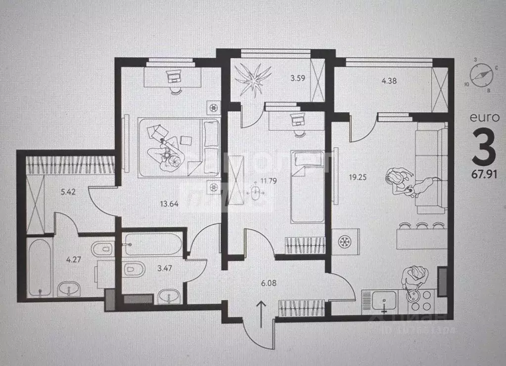 3-к кв. Липецкая область, Липецк ул. Перова, 2Д (67.91 м) - Фото 2