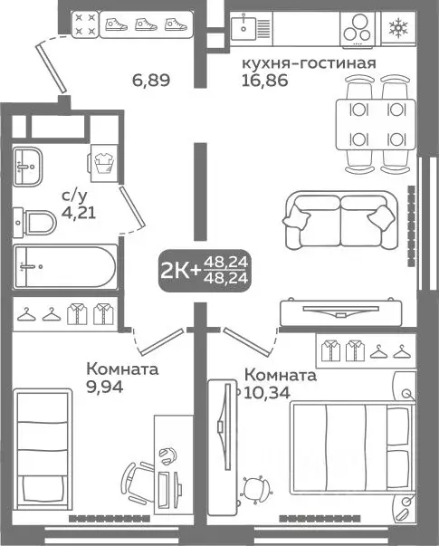 2-к кв. Тюменская область, Тюмень ул. Заполярная, 9/2 (48.24 м) - Фото 0