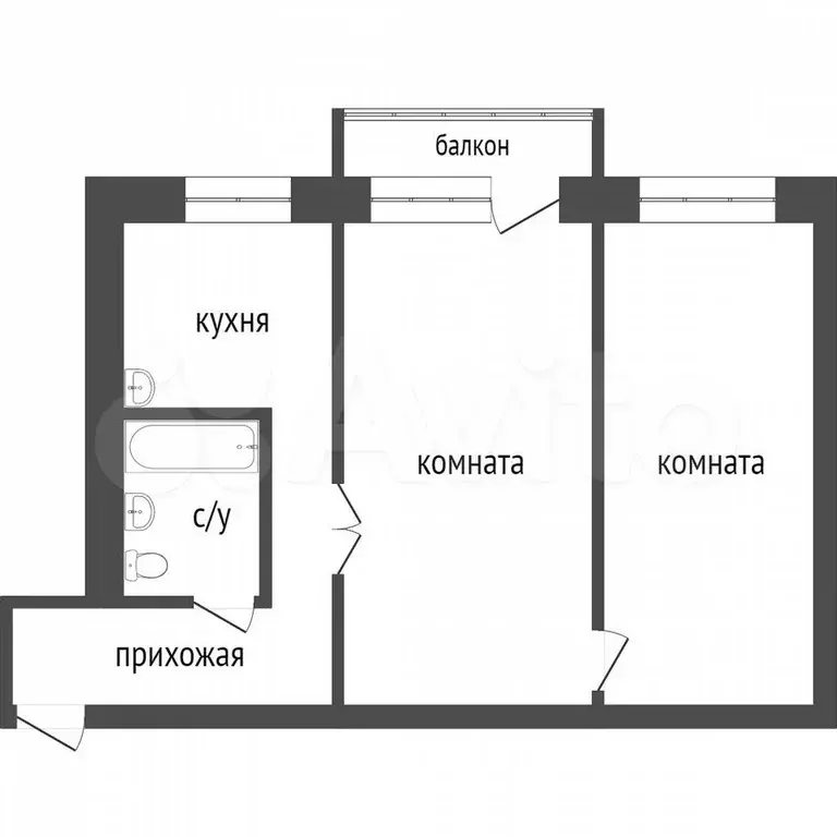 2-к. квартира, 44,3 м, 2/5 эт. - Фото 1