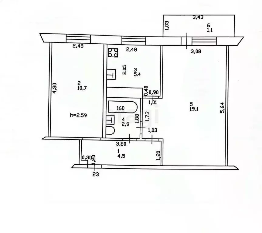 2-к кв. Татарстан, Казань ул. Нурсултана Назарбаева, 68 (43.7 м) - Фото 1